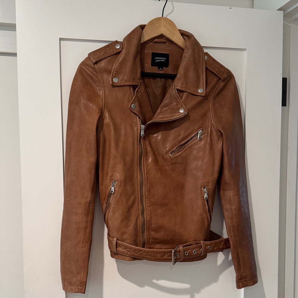 Lamarque Brown Leather Biker Jacket